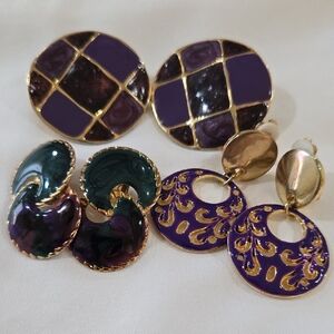 Purple Bundle Vintage Enamel Unsigned Clip-on Earrings